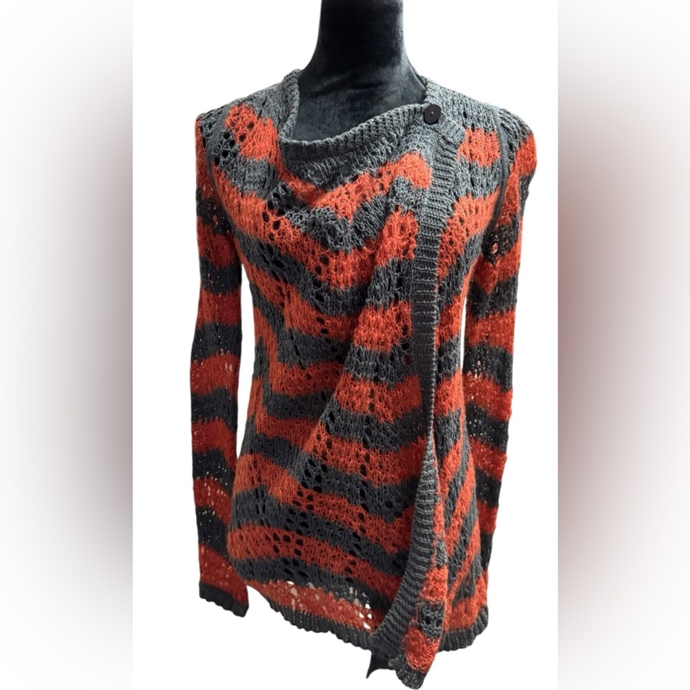 Anthropologie Guinevere 'Loose Stripes' lace pointelle knit cardigan Sz XS